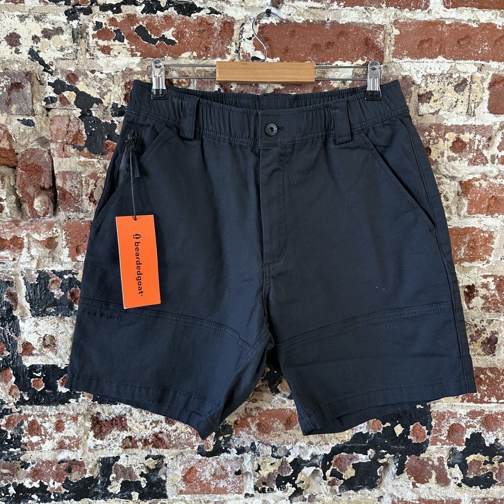 Bearded Goat Foundry Shorts Mens Medium Black Elastic Waist Workwear NWT